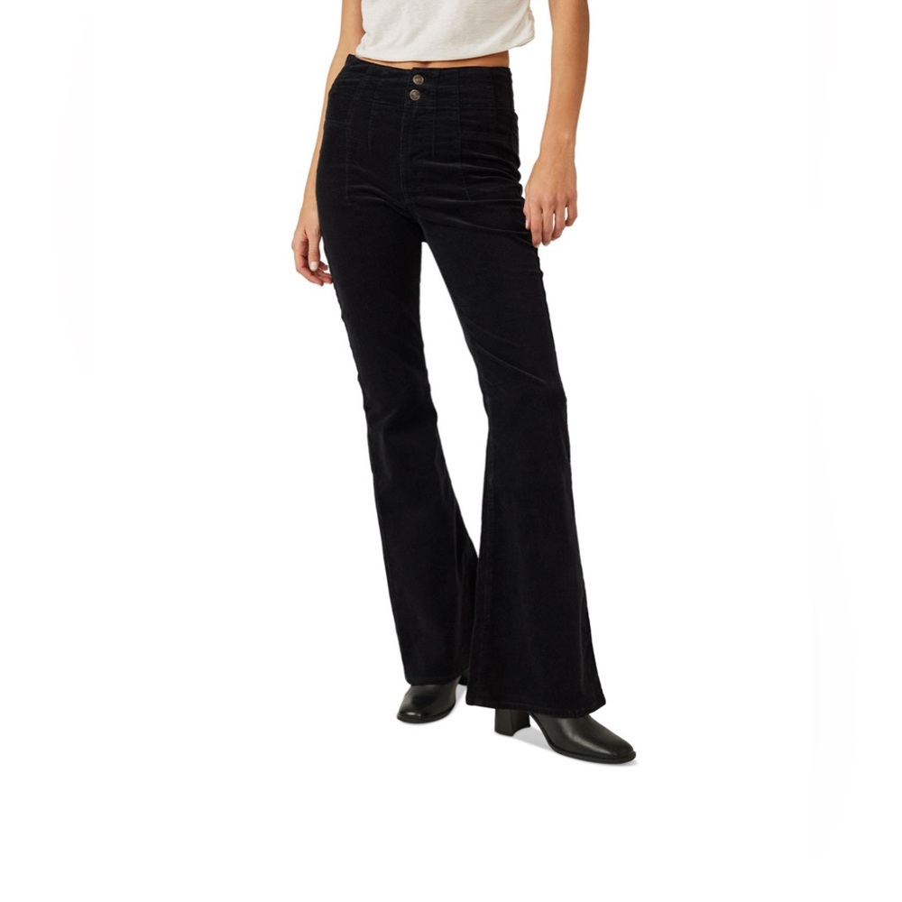 NWT Free People Women's Jayde Corduroy Flare-Leg Pants black beluga size 25
